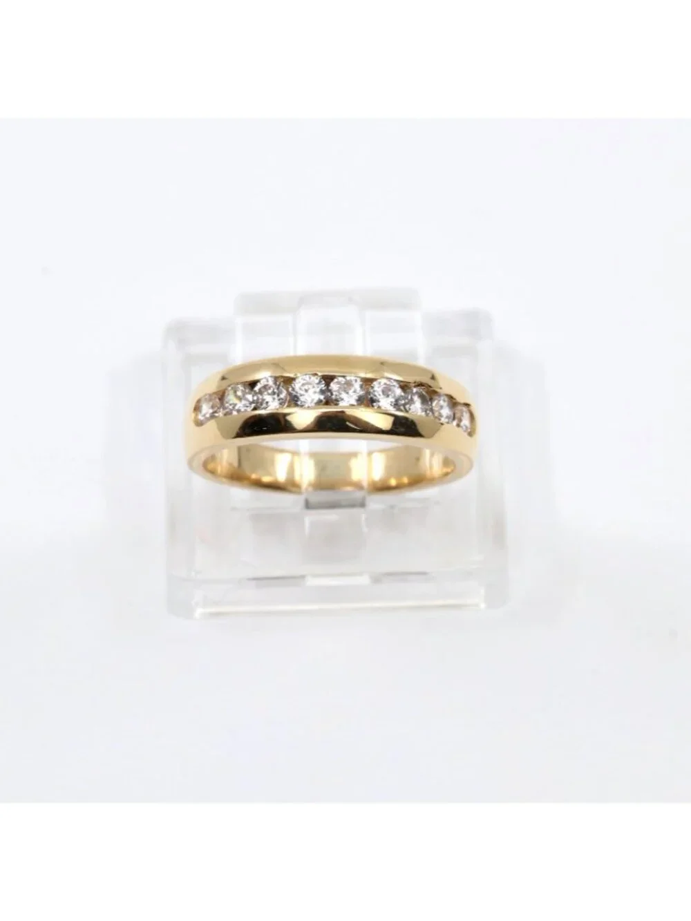 Unique 14K Solid Yellow Gold Designer Single Row CZ Wedding Ring Band -Size 4.25